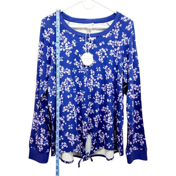 Lacey Chabert Collection Blue Floral Long Sleeve Tie-Front Womens Top Size M - Picture 5 of 10